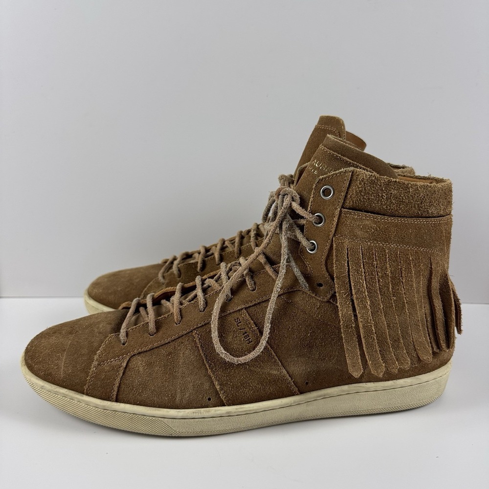 Saint Laurent SL/18H Tan Fringe Suede High Top Court Sneakers Mens EU 46/US 13 - Picture 4 of 8